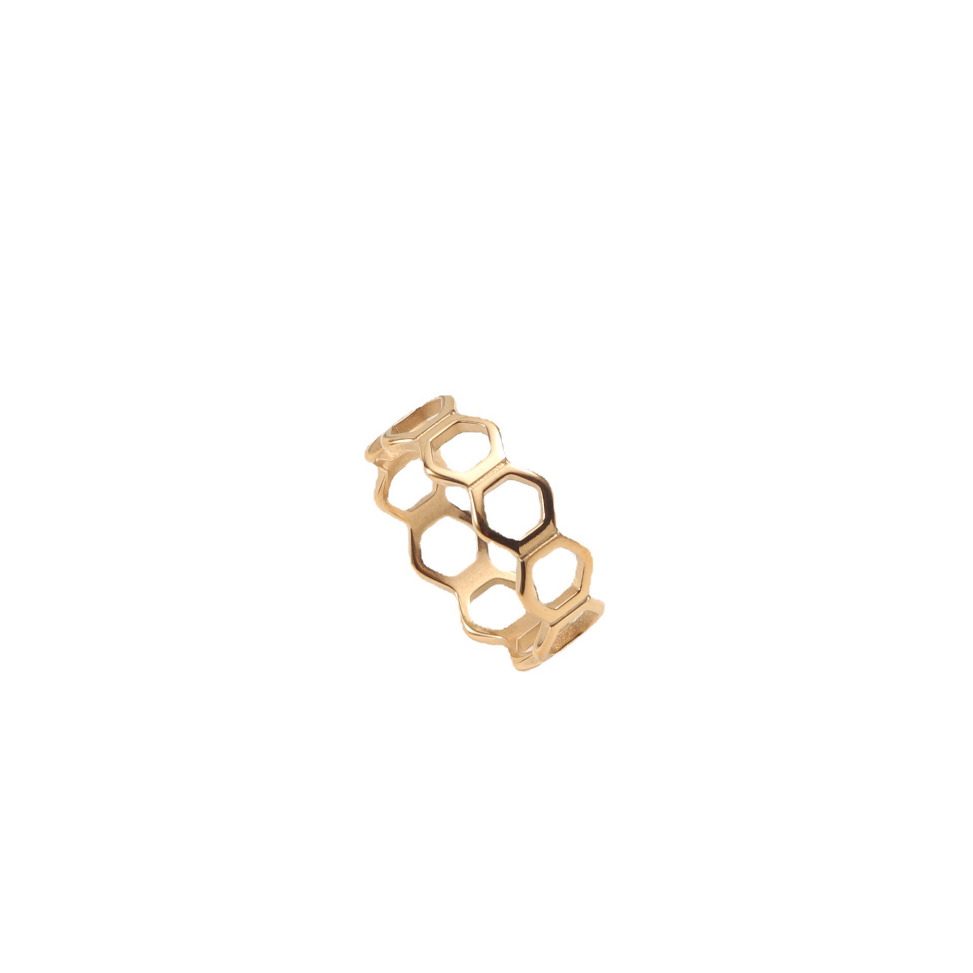 Hollow Honeycomb Ring Titanium Steel Plated 18K Gold Gold No 7 A713 - Shop at LoveMi