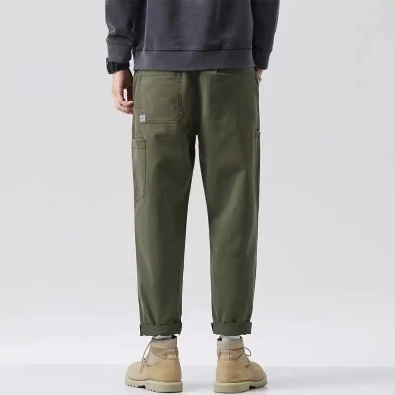 Mens Solid-Color Straight-Leg Mid-Waist Work Pants