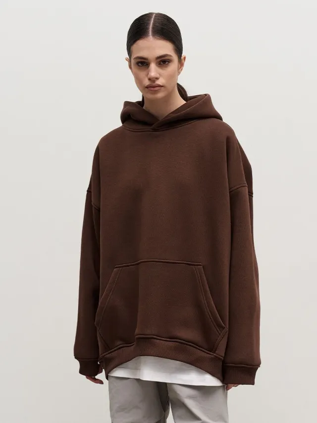 Street Boyfriend Style Polar Fleece Loose Pockets Hooded Sweater Coffee Color - Shop at LoveMi