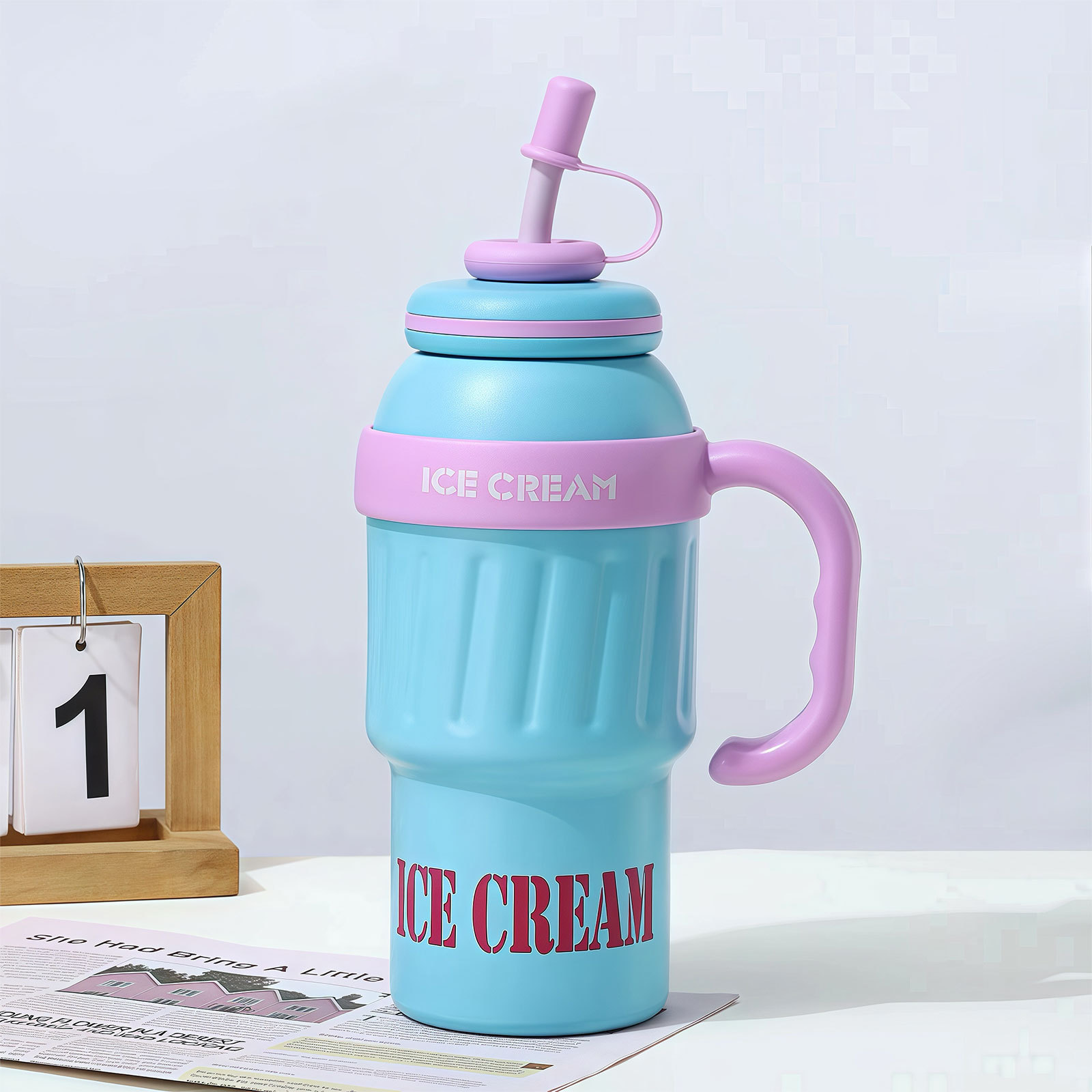 Handle Ice Cream Vacuum Cup Stainless Steel Large Capacity