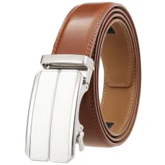Zinc Alloy Automatic Buckle Two-layer Cowhide Business Belt - White Twill Brown Belt - View 1