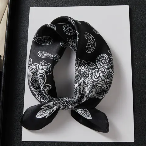 Black Four-Panel Silk Authentic Scarf