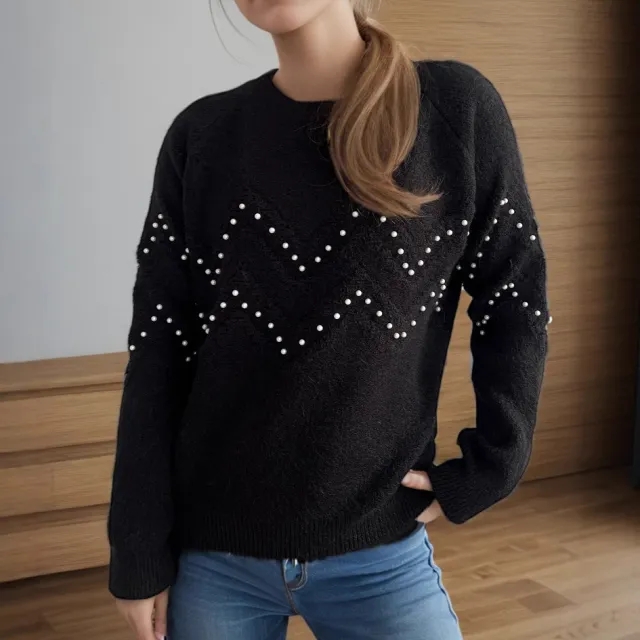European And American Crew Neck Casual Long sleeved Sweater Black - Shop at LoveMi