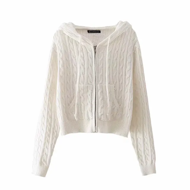 Short Spring And Autumn Hooded Twist Knitted Cardigan Coat For Women Beige - Shop at LoveMi