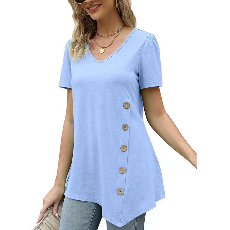 Women's Summer Top Casual Short Sleeve V-neck Loose Casual T-shirt