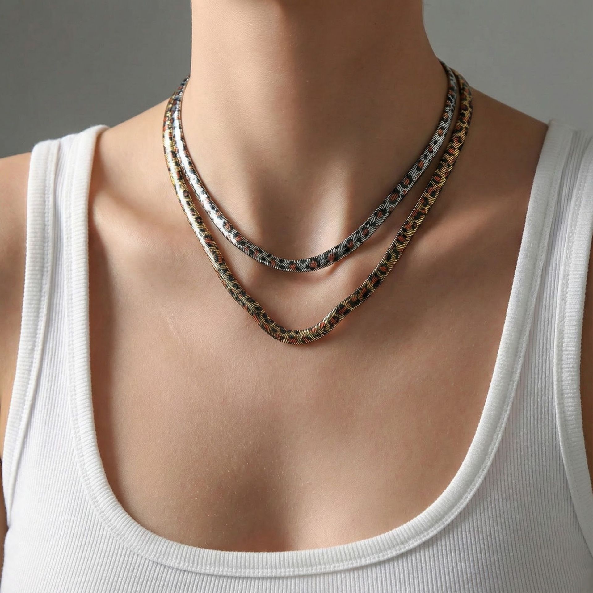 Colier cu lanț de șarpe cu imprimeu leopard - Choker în stil vintage pentru femei, bijuterii la modă cu textură unică