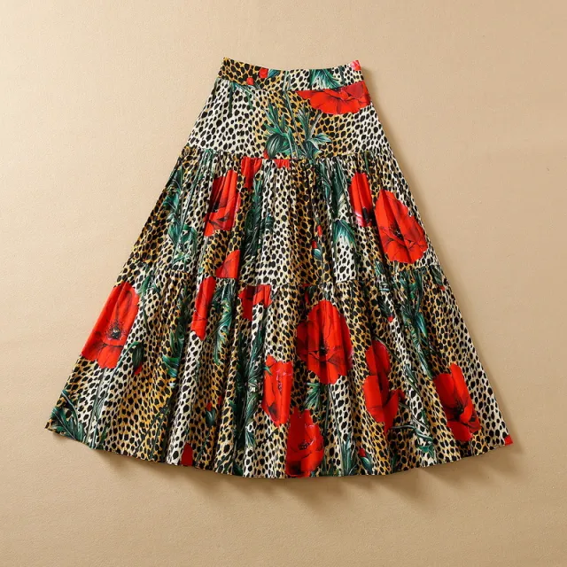 Leopard Print High Waist A Line Large Hem Skirt Coffee Color And Leopard Print - Shop at LoveMi