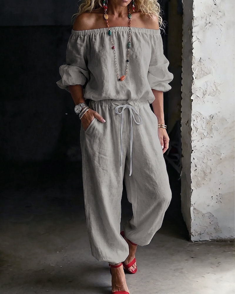 One-shoulder Top And Casual Drawstring Jogger Pants Jumpsuit Set — foto 8