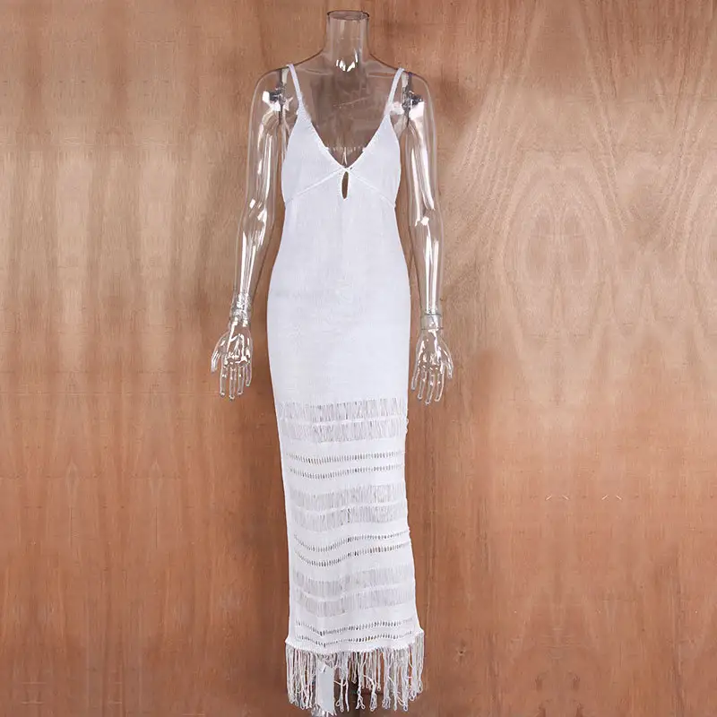 Sexy Strappy Knitted Hollow-Out Bandage Tassel Bikini Swimsuit