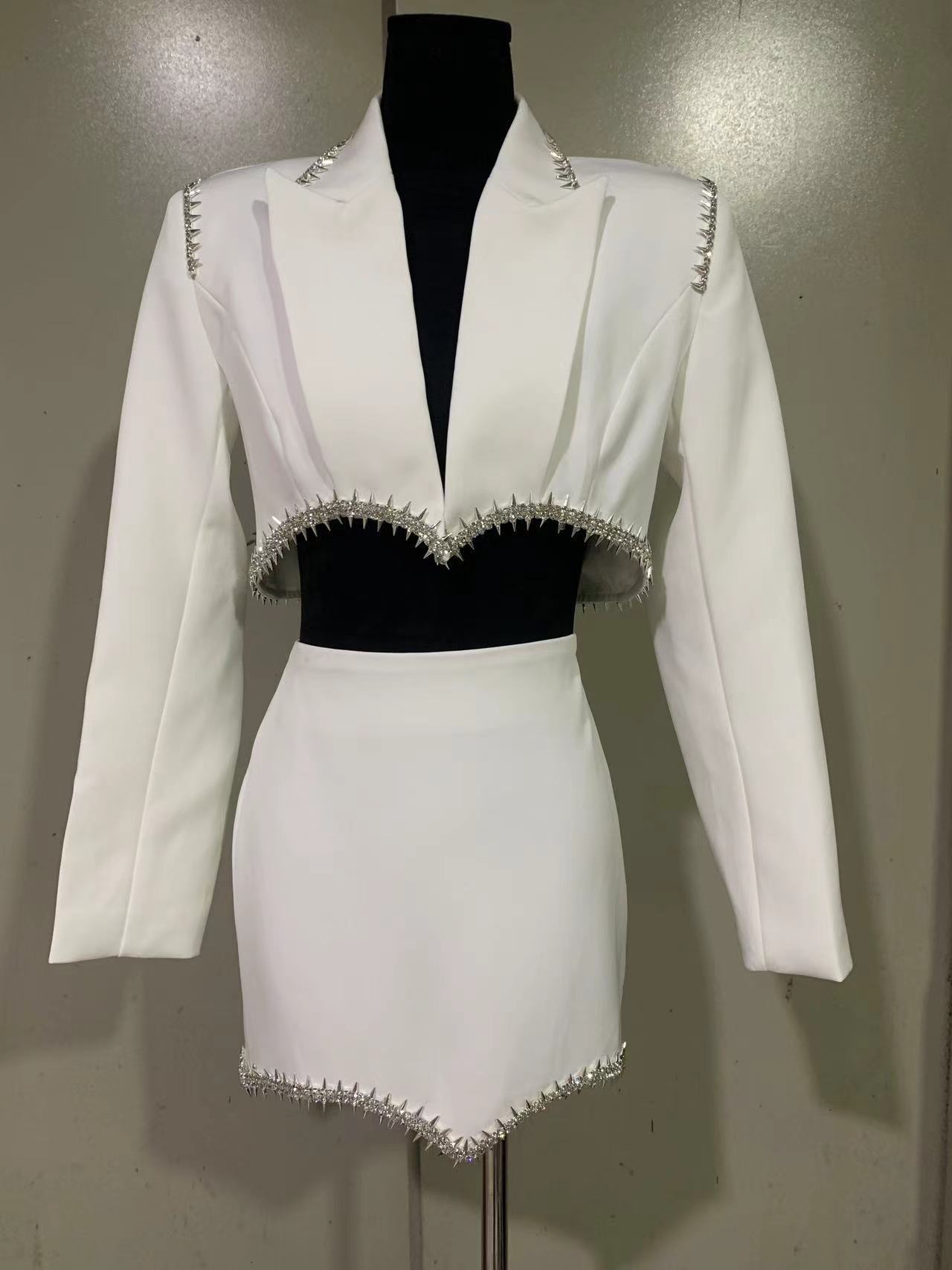 Retro Houndstooth Short Suit Coat Set