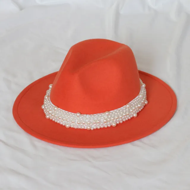 Handmade Pearl Top Hat Big Brim Fur Felt Hat Orange - Shop at LoveMi
