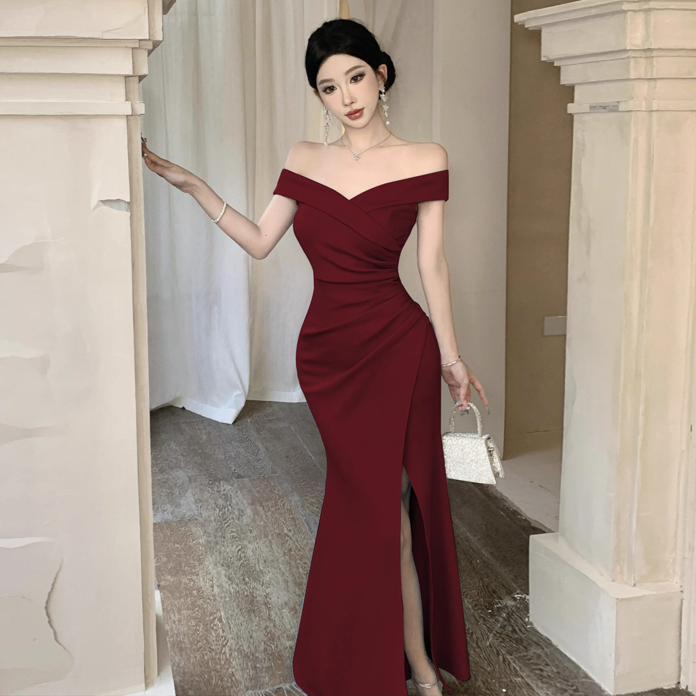 Women's High-grade Temperament Fold Split Dress Dress