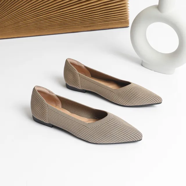 Knit Breathable Shallow Mouth Pointed Flat Bottom Pumps Khaki - Shop at LoveMi