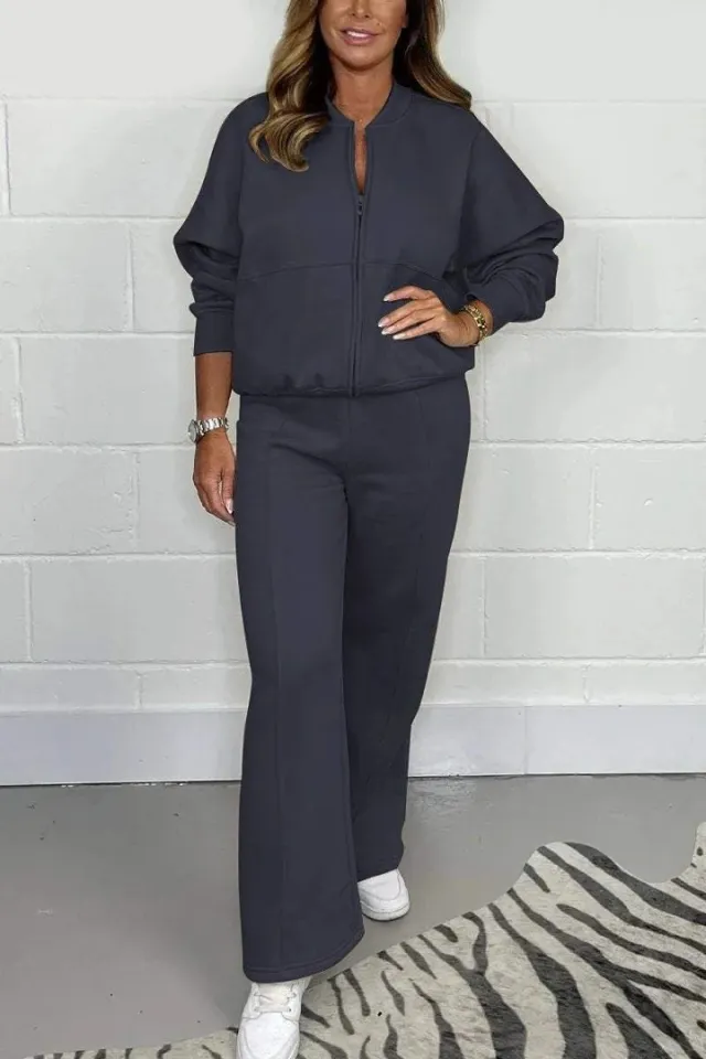 Fashion Long Sleeve Sweater Zipper Suit Women's Clothing Dark Blue - Shop at LoveMi