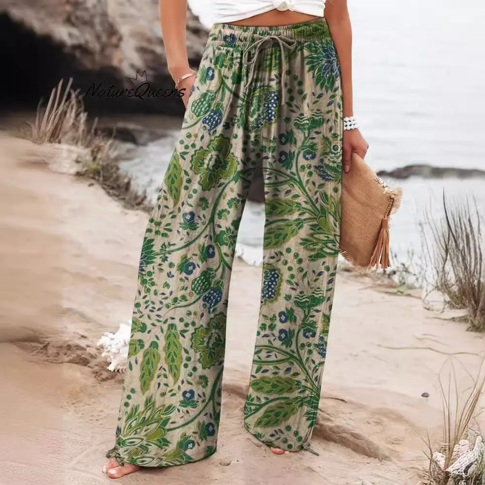 Wide Leg Sports Trousers with Elastic Waistband and Drawstring