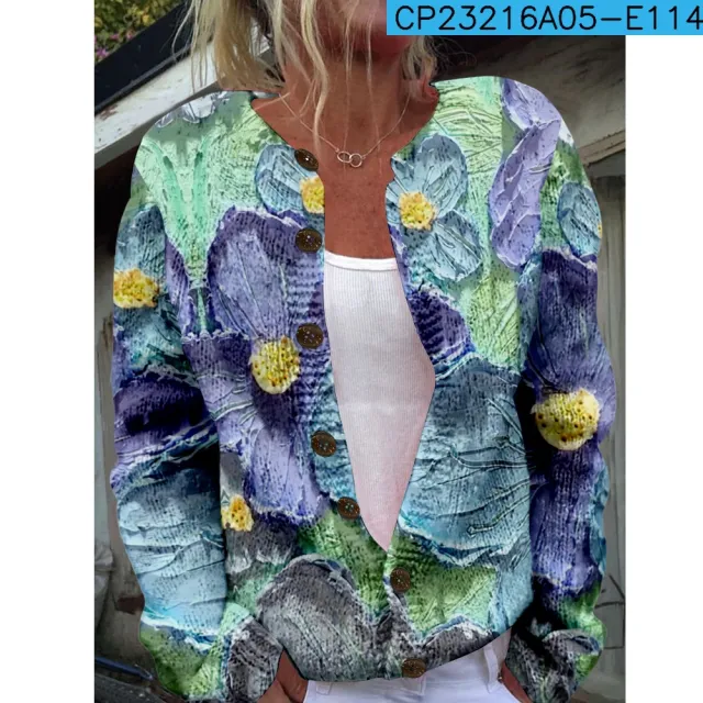 New Women's Autumn And Winter Style Loose 3D Printed Knitted Cardigan Sweater 5 Style 4Xl - Shop at LoveMi