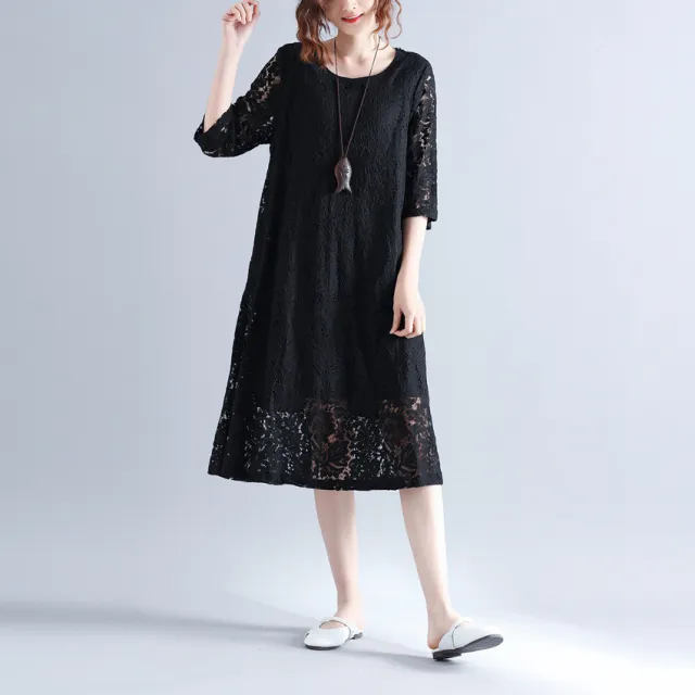 Women's Artistic Slimming Lace Long Dress Black - Shop at LoveMi
