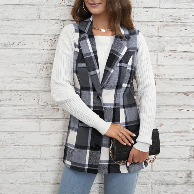 Women's Casual Versatile Lattice Vest Sleeveless Single breasted Dark Gray - Shop at LoveMi