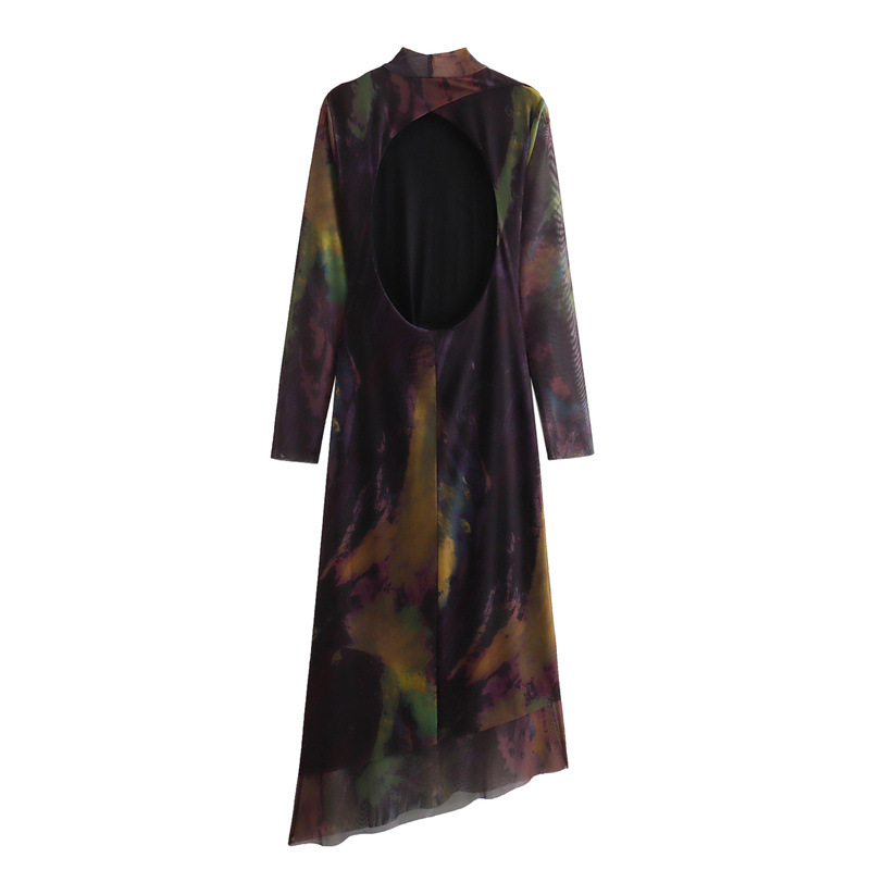 New Fall Women's Clothing European And American Elegant Slightly Mature Silk Net Printing Dress