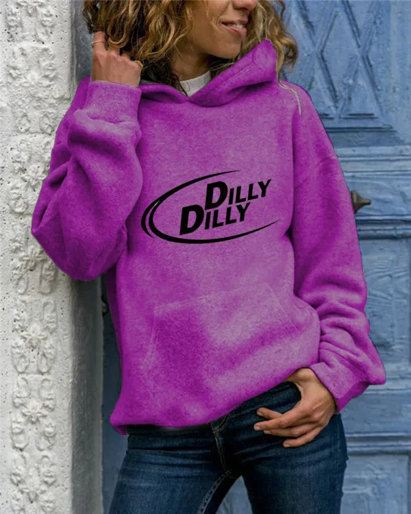 Animal Print Round Neck Hooded Sweater Purple Hooded - Shop at LoveMi