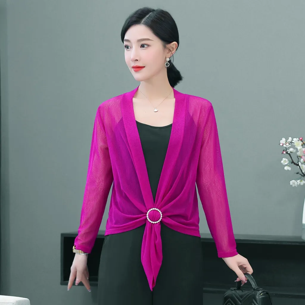Lace-up Two-way Cardigan Temperament Stretch Coat - Pitaya-7Xl