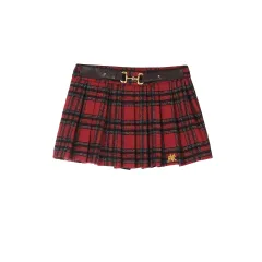Women's Retro Houndstooth Pleated Skirt - Red - View 1