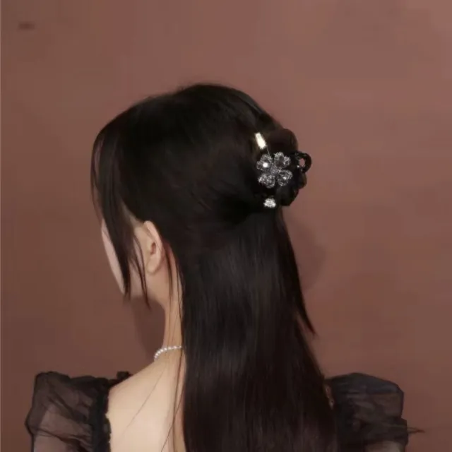 Acrylic Jaw Clip High end Diamond Clover Bow AB Double sided Medium Hair Accessories Black - Shop at LoveMi