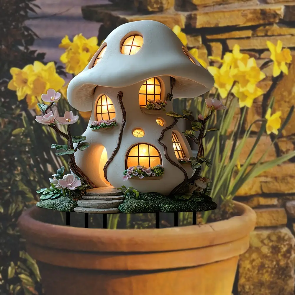 Mushroom Cottage Acrylic Decorative Garden Lawn Stake