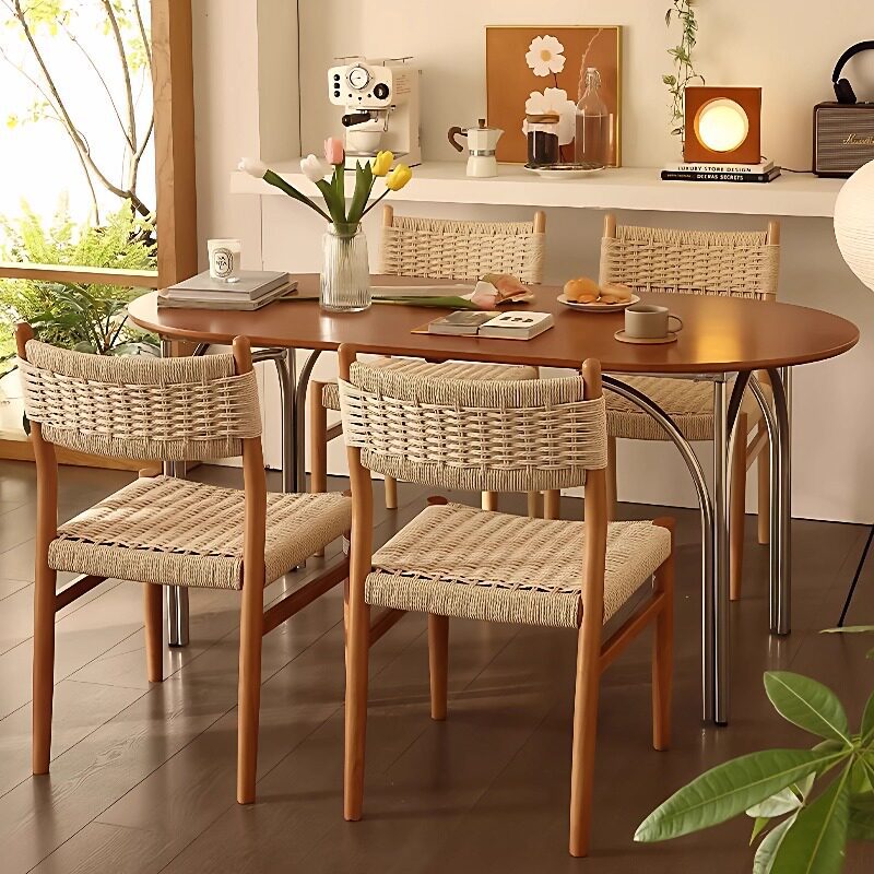 Retro Rope-woven Backrest Solid Wood Dining Chair