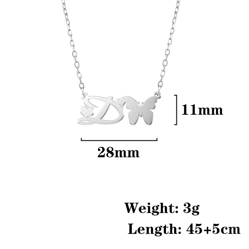 Niche Titanium Steel Cutting Steel Butterfly Stitching Decorative Letters Women's Stainless Steel Necklace