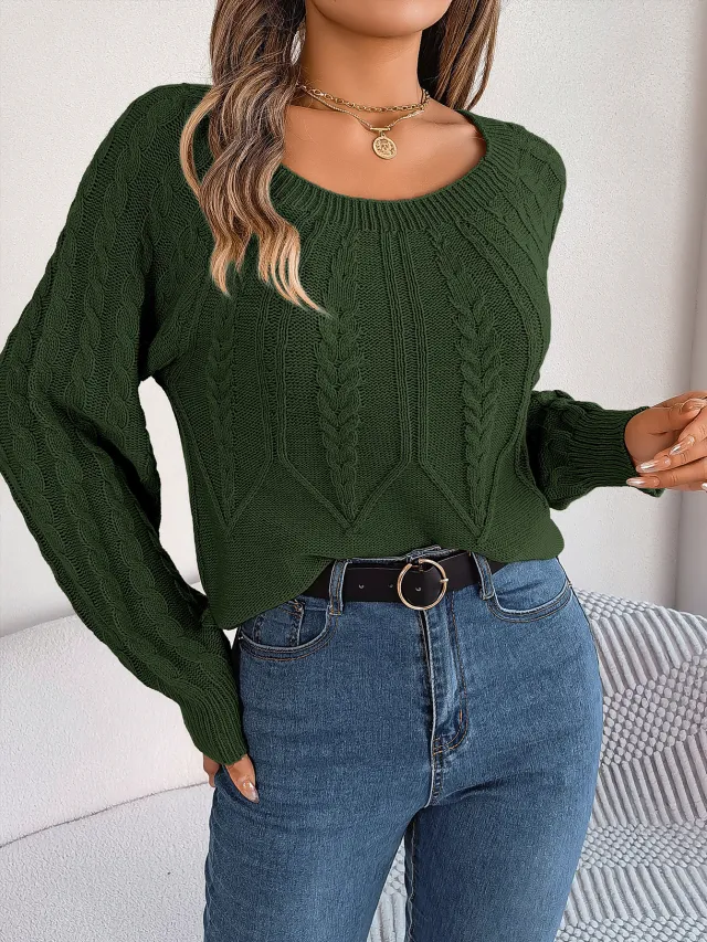 Leisure Solid Color Twist Long Sleeve Pullover Sweaters Army Green - Shop at LoveMi