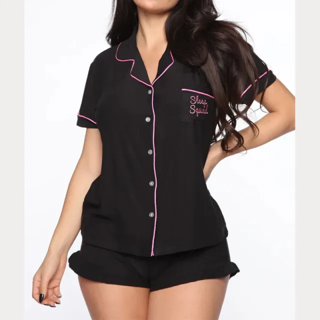 Women's Comfortable Pajamas Short sleeved Pocket Letters Black - Shop at LoveMi