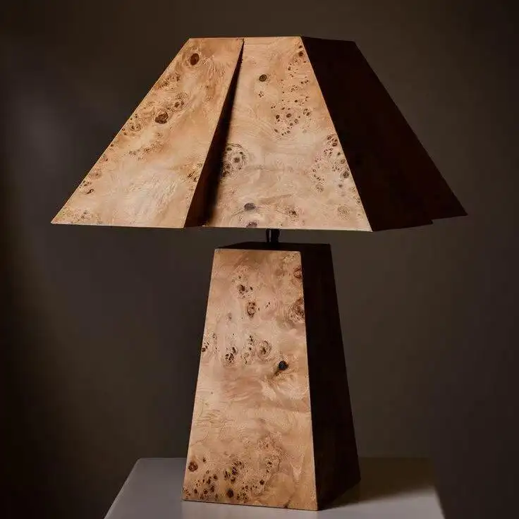 Artistic Table Lamp Crafted From Burl Wood Veneer