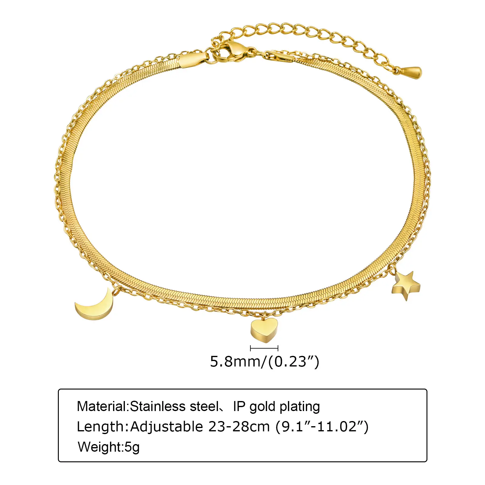 Women's Stainless Steel Double-layer Hollow Heart-shaped Snake Anklet