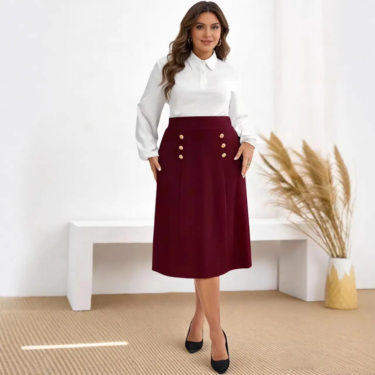 High-waisted A-line Women's Midi Skirt
