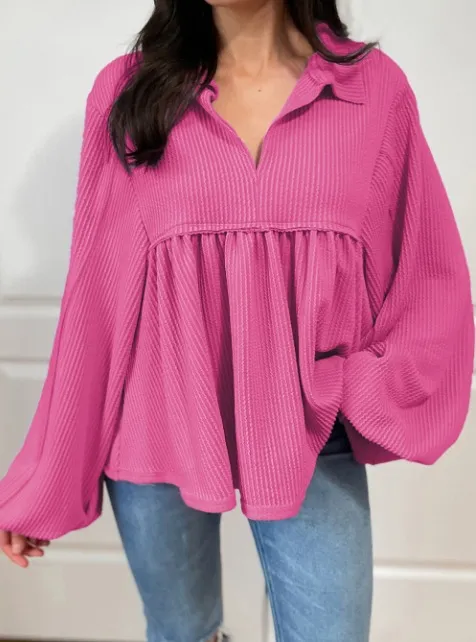 Women's Pleated Loose Shirt Top Red - Shop at LoveMi