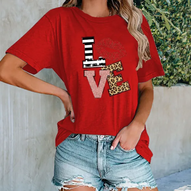 Printed Urban Casual T shirt Women Red - Shop at LoveMi
