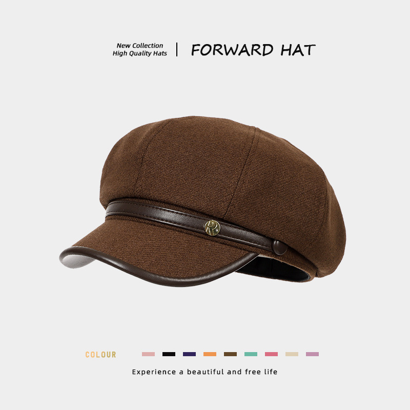 Korean-style Retro Wool Octagonal Hat Womens British Style