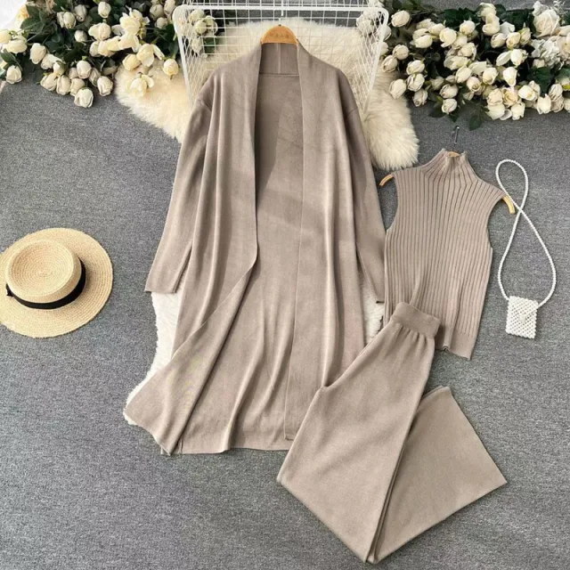 Women's Fashion Casual Knitted Three piece Suit Apricot - Shop at LoveMi