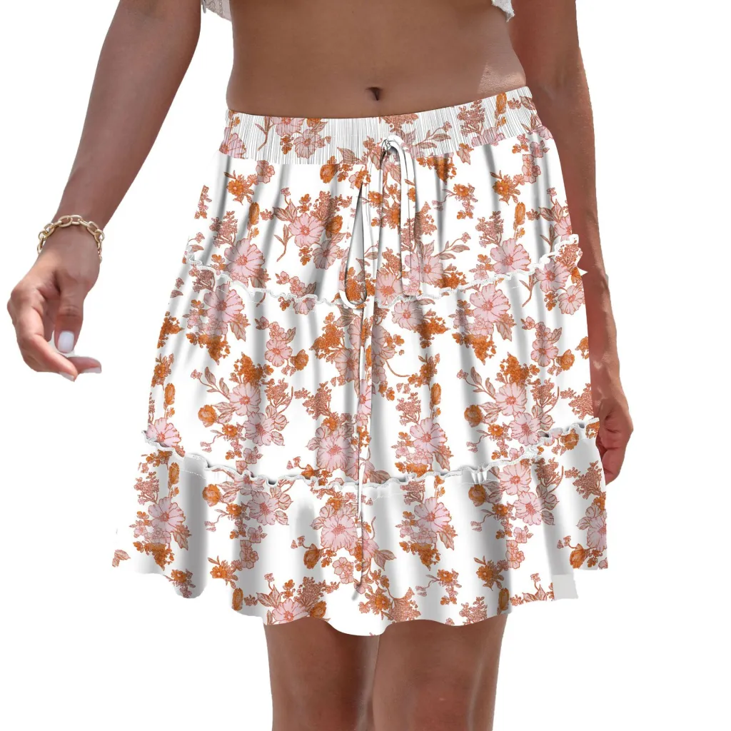 Women's Fashion Stitching Floral Skirt - White