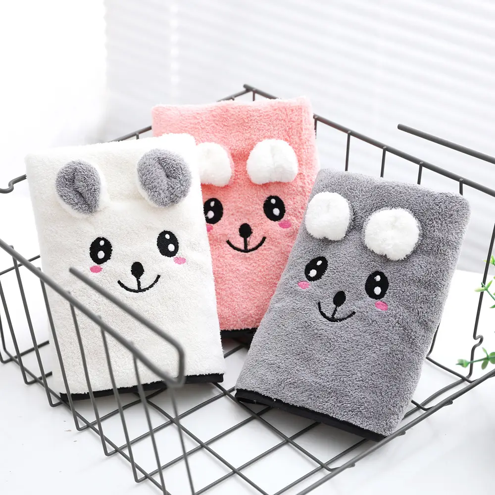 Coral Velvet Bath Towel Two-piece Rabbit Ears