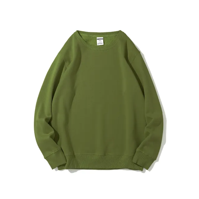 Polar Fleece Round Neck Sweater Fleece lined Light Board Candy Color Long sleeved Thickened Coat Army Green - Shop at LoveMi