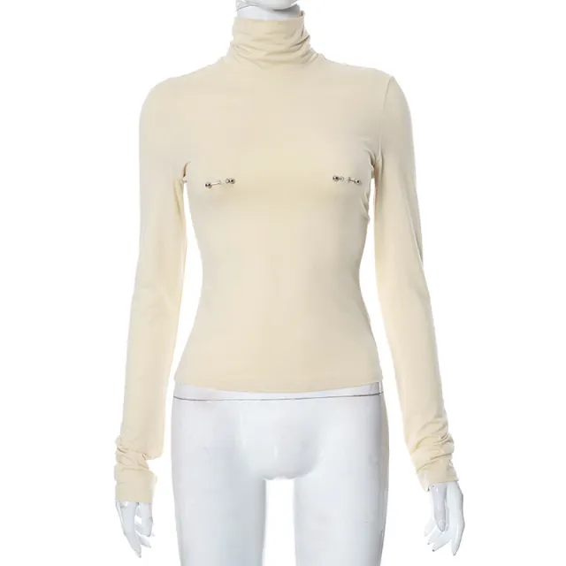 Women's Fashion Casual Turtleneck Long Sleeve Slim Fit Versatile Bottoming Top Apricot - Shop at LoveMi