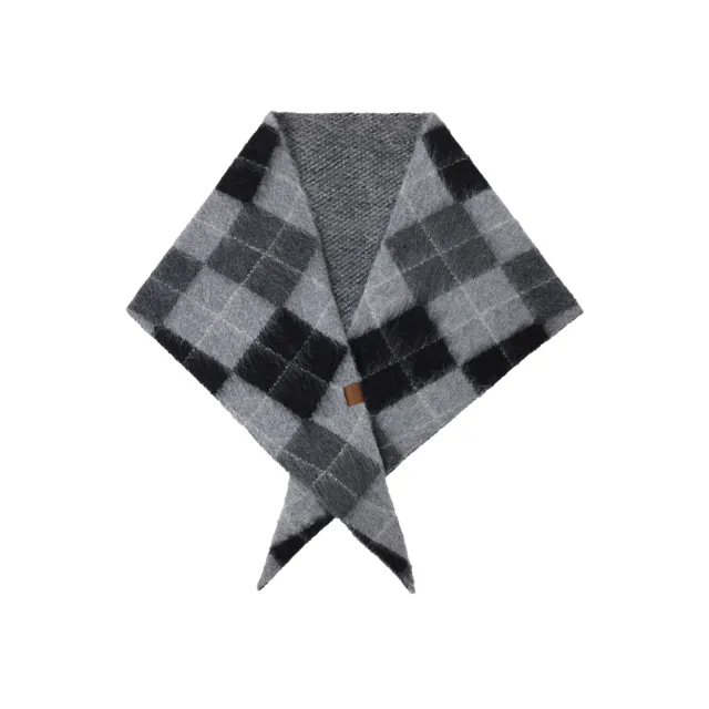 Retro Diamond Jacquard Plaid Cotton Wool Triangle Scarf Warm Neck Warmer Gray Black - Shop at LoveMi