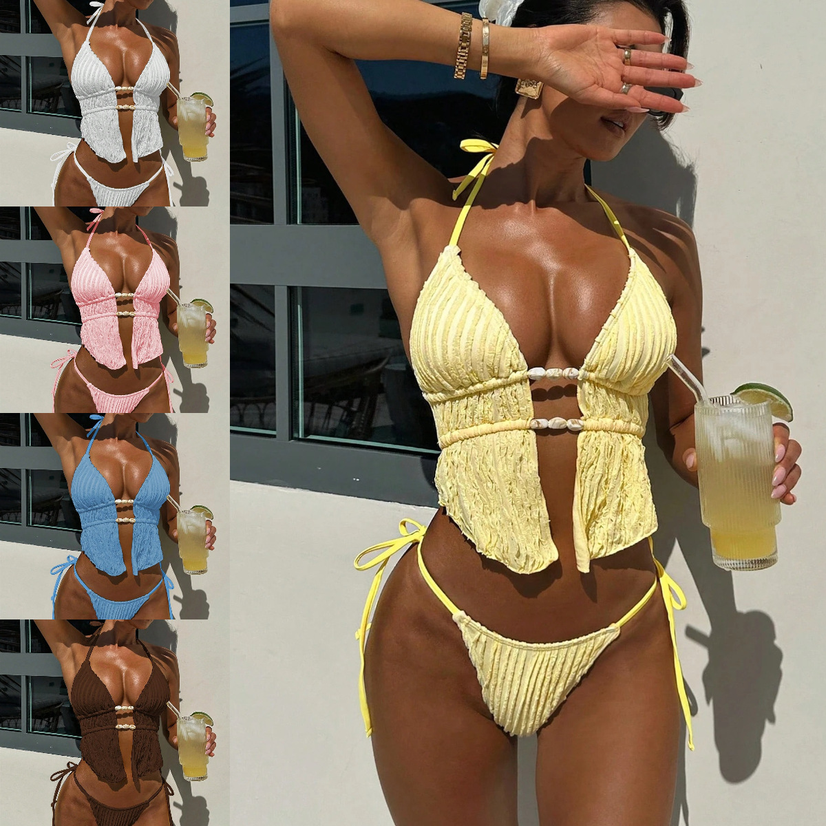 Halter-neck Strap Two-piece Swimsuit For Women Chic Style