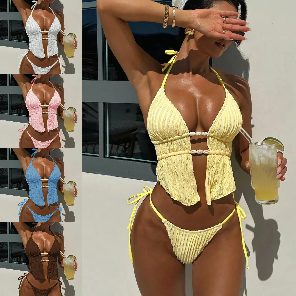 Halter-neck Strap Two-piece Swimsuit