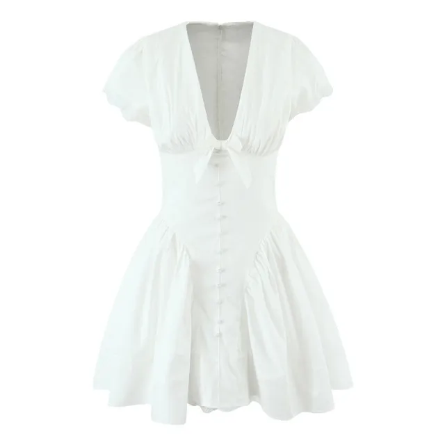 White Sweet Cute Lace Stitching Cotton Mini Dress White - Shop at LoveMi