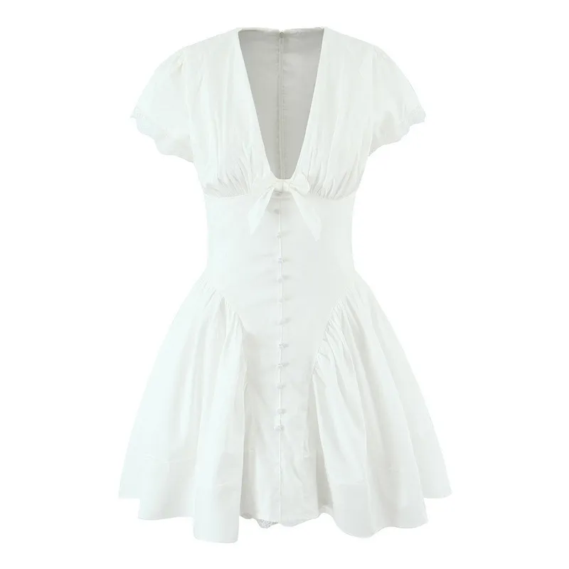 White Sweet Cute Lace Stitching Cotton Mini Dress - White