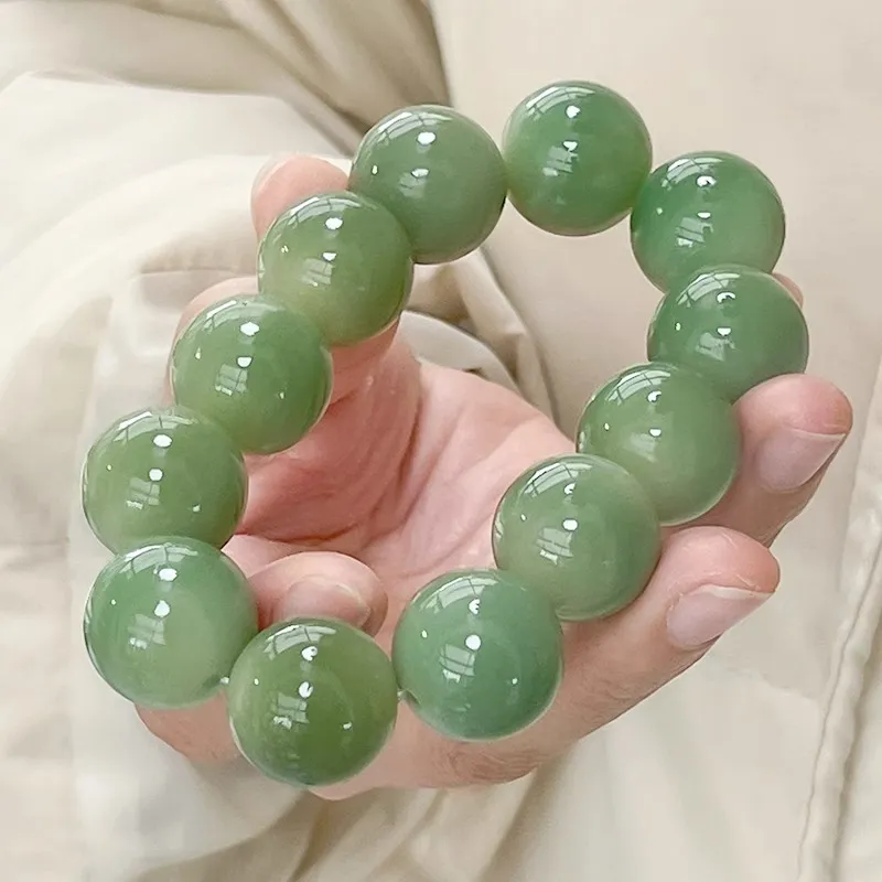 Rare Large Size White Jade Bodhi Root Bracelet