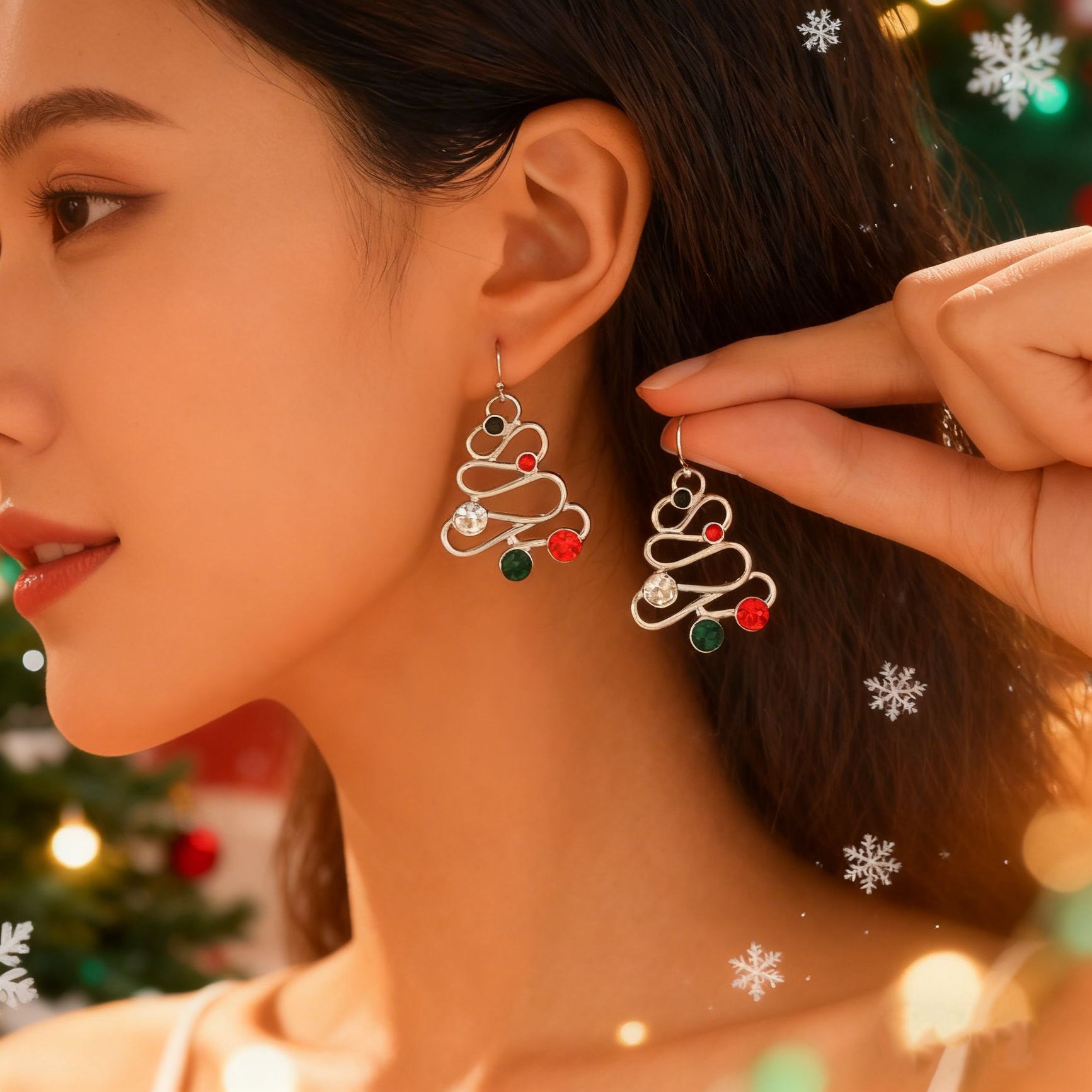 Fashionable Minimalist Geometric Spiral Christmas Tree Stud Earrings